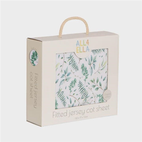 Organic Fitted Jersey Cot Sheet - Leaves