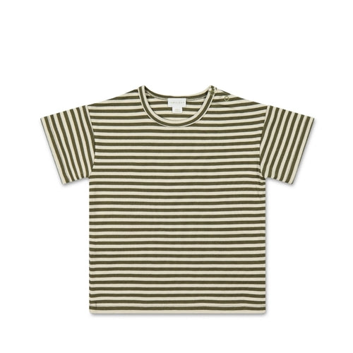 Pima Cotton Hunter Tee -  Narrow Stripe Deep Olive/Soft Clay