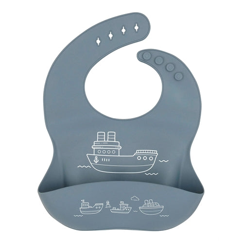 Silicone Catch Bib - Boats Slate Blue