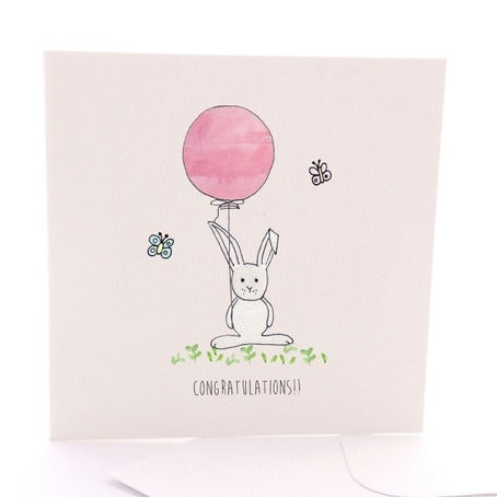 Bunny Congrats Pink Greeting Card