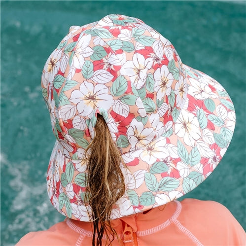 Swim Ponytail Bucket Beach Hat - Hibiscus
