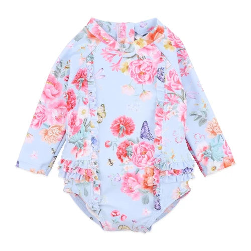 BIANCA Blue Long Sleeve Sunsuit with Aqua Nappy