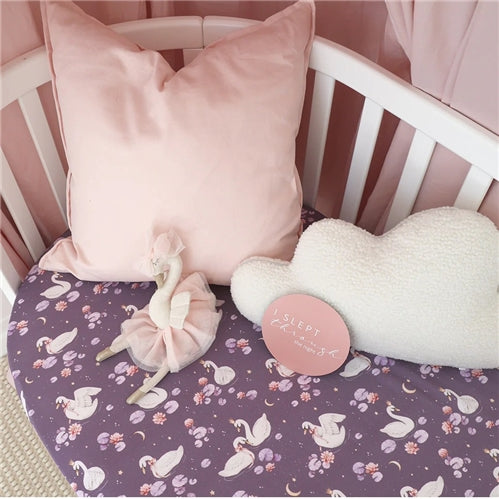 Midnight Swan Organic Fitted Cot Sheet