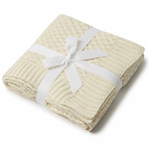 Cream Diamond Knit Organic Baby Blanket