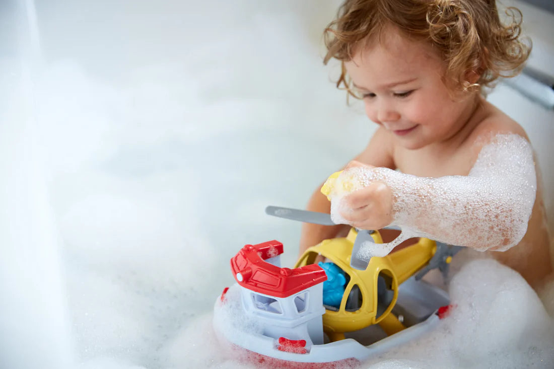 Green Toys Rescue Boat with Helicopter