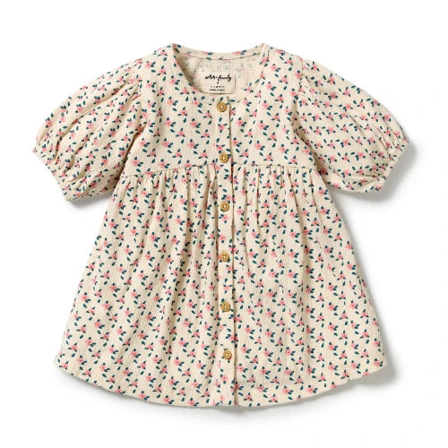Little Blossom Organic Crinkle Button Dress
