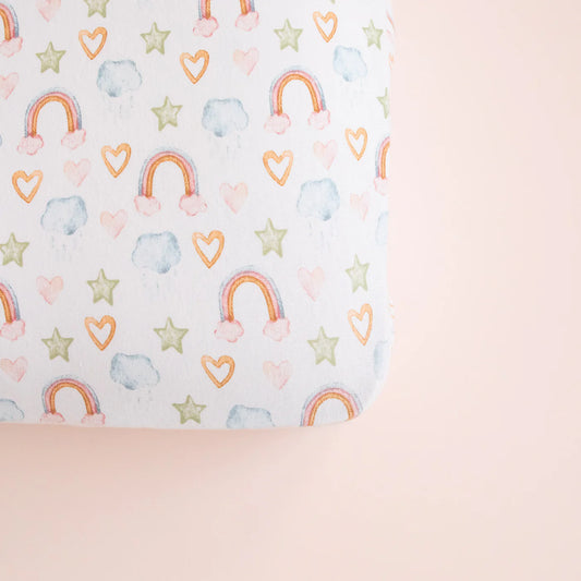 Organic Fitted Jersey Cot Sheet - Rainbow Dreams