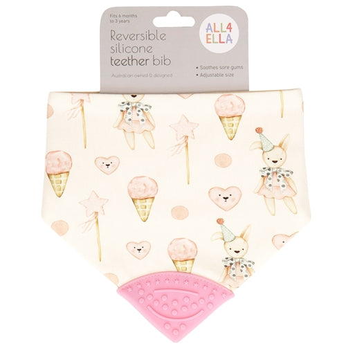 Bandana Bib with silicone teether - Ice Cream and Teddy