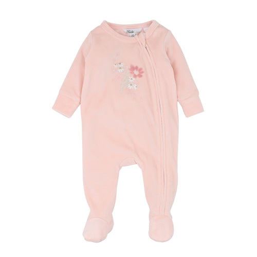 Fern Velour Embroidered Zip Onesie