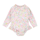 Marissa Long Sleeve Sunsuit with Aqua Nappy