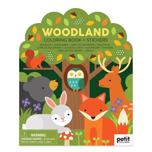 Petit Collage Colouring Book with Stickers - Woodland