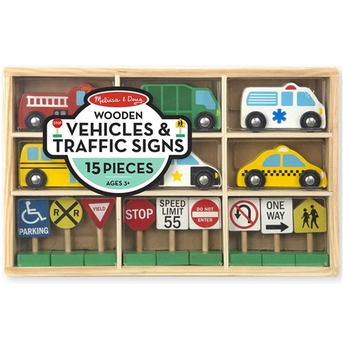 Wooden Traffic Signs and Vehicles