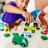 Wooden Traffic Signs and Vehicles