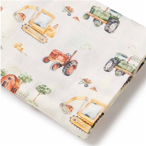 Organic Muslin Wrap - Diggers and Tractors