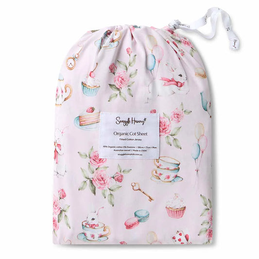 Alice's Tea Party Organic Fitted Cot Sheet