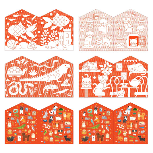 Petit Collage Colouring Book with Stickers - Pets