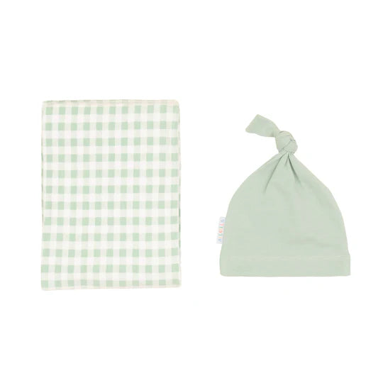 Jersey Wrap & Beanie set - Gingham Sage