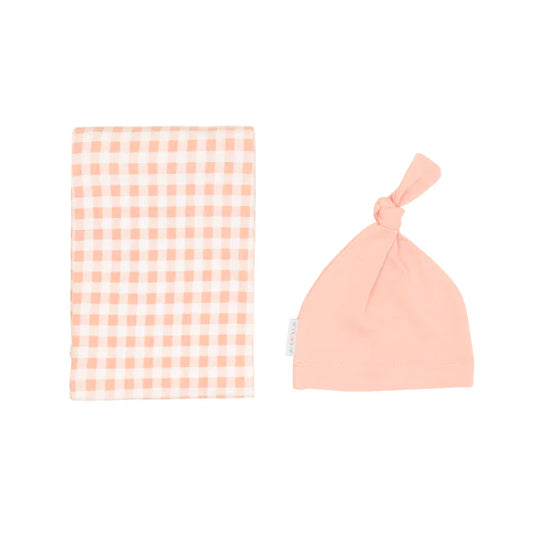 Jersey Wrap & Beanie set - Gingham Strawberry