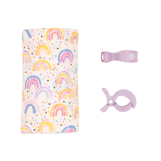 Muslin & 2 Pram Peg Box Set - Watercolour Rainbow