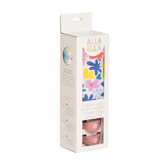 Muslin & 2 Pram Peg Box Set - Bright Floral