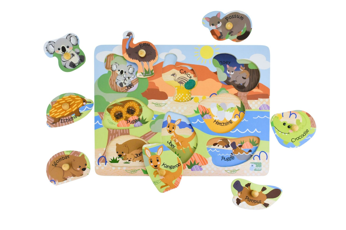 2 in 1 Aussie Animals and their babies Peg Puzzle