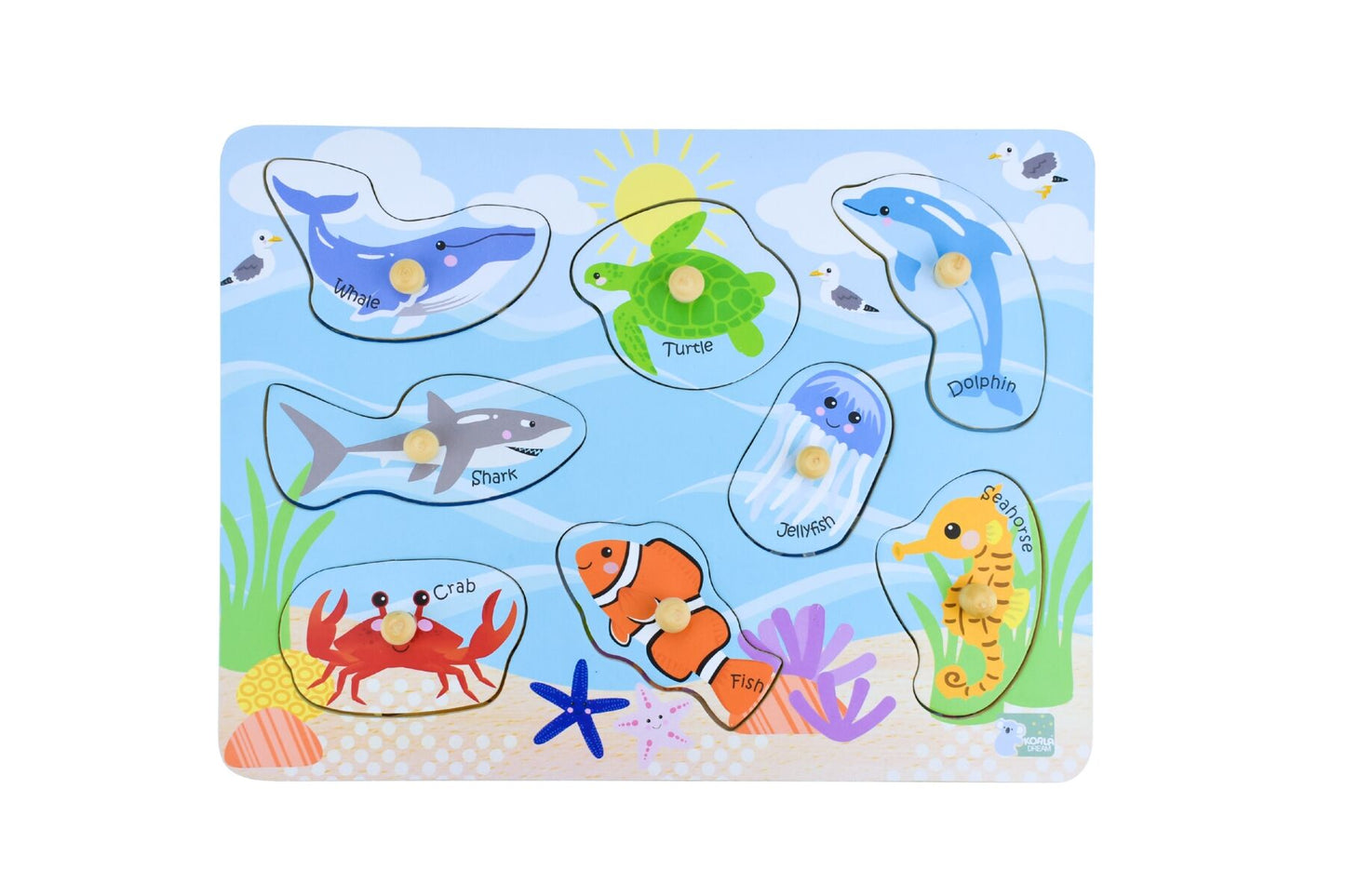 2 in 1 Sea Animals and their habitats Peg Puzzle