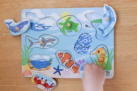 2 in 1 Sea Animals and their habitats Peg Puzzle