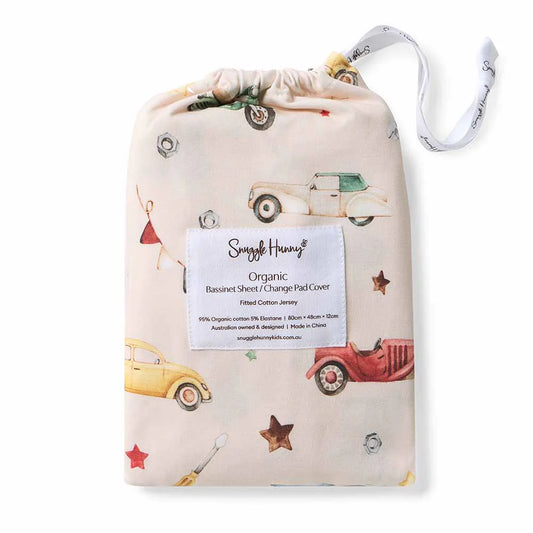 Vintage Cars Organic Bassinet Sheet / Change Pad Cover
