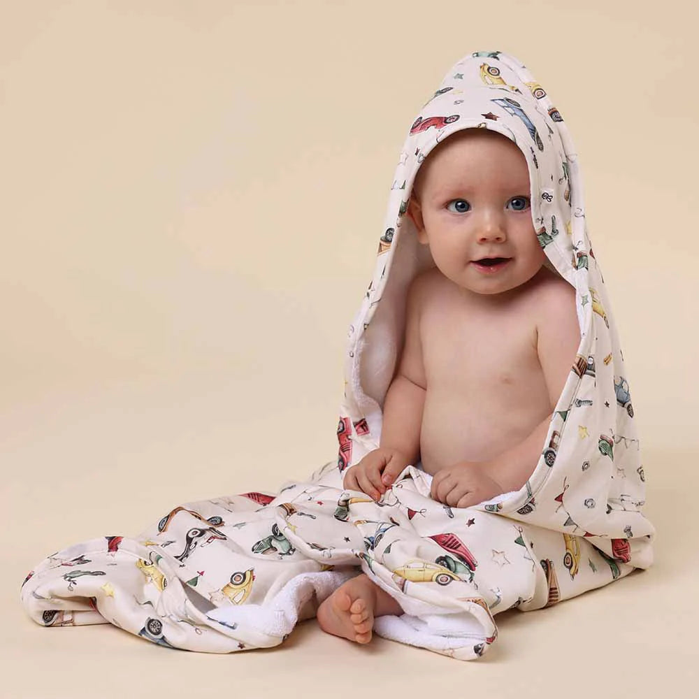 Vintage Cars Organic Hooded Baby Towel