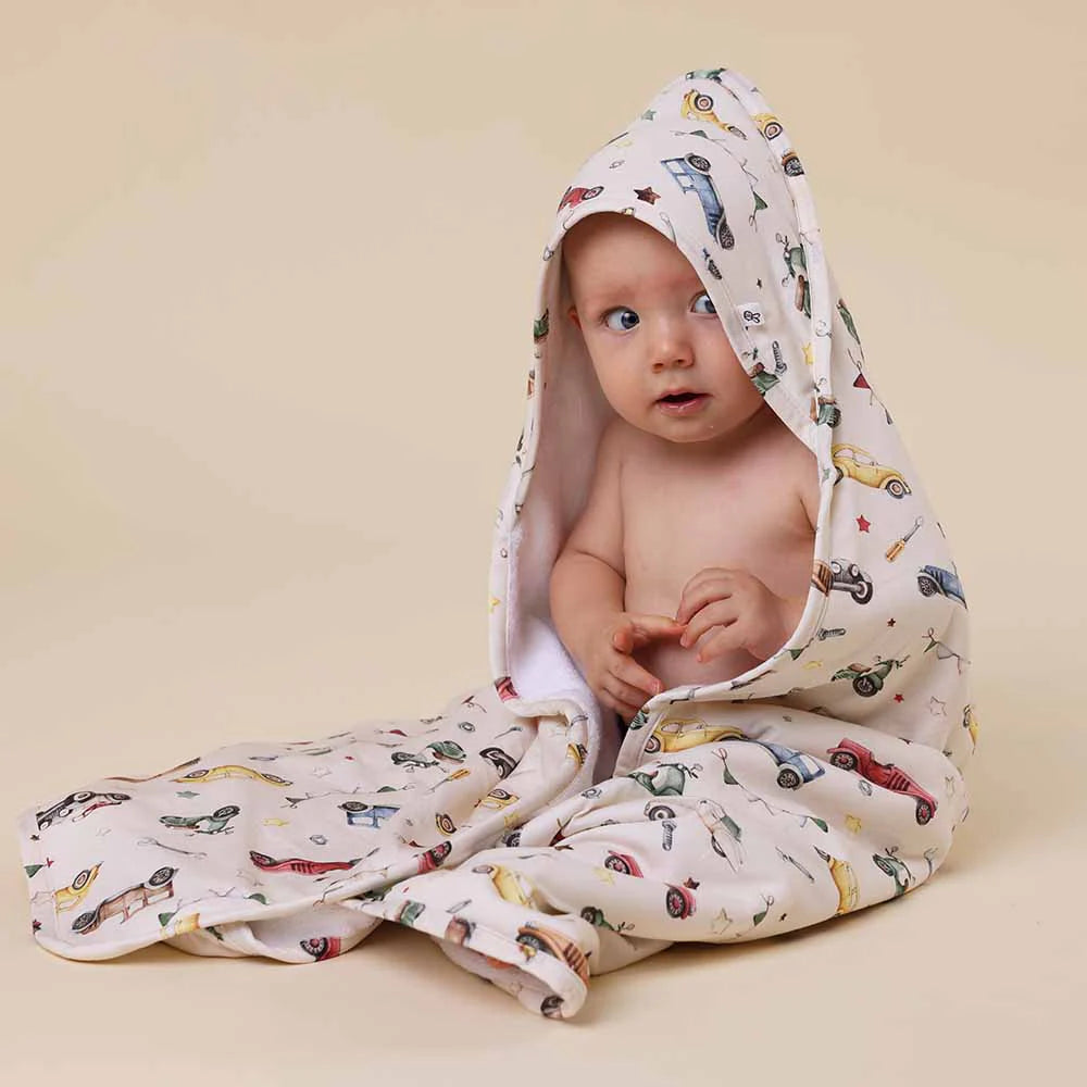 Vintage Cars Organic Hooded Baby Towel
