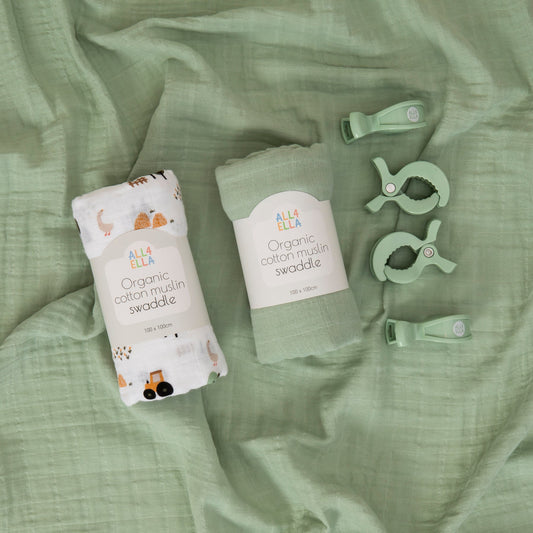 2 Muslins & 4 Pram Peg Box Set - Country Farm