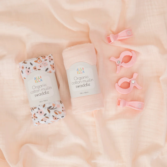 2 Muslins & 4 Pram Peg Box Set - Floral Bouquet