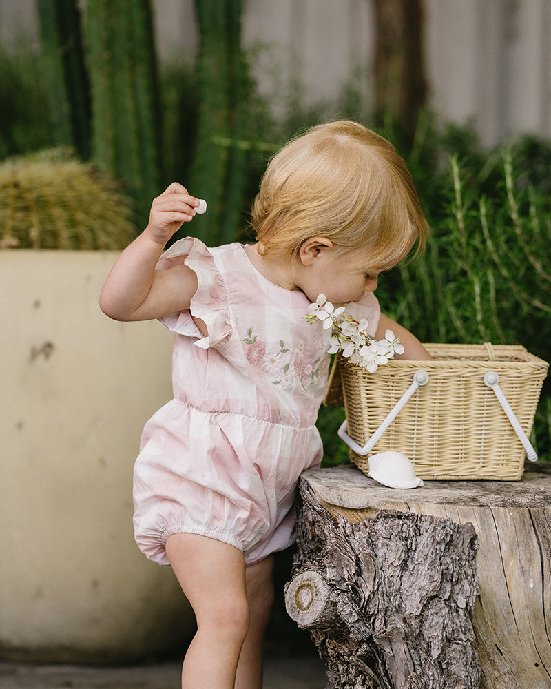 Lara Embroidered Check Romper