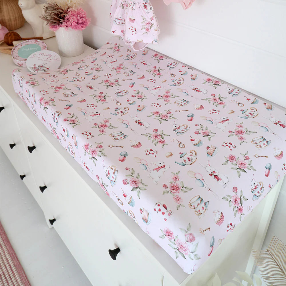 Alice's Tea Party Organic Bassinet Sheet / Change Pad Cover