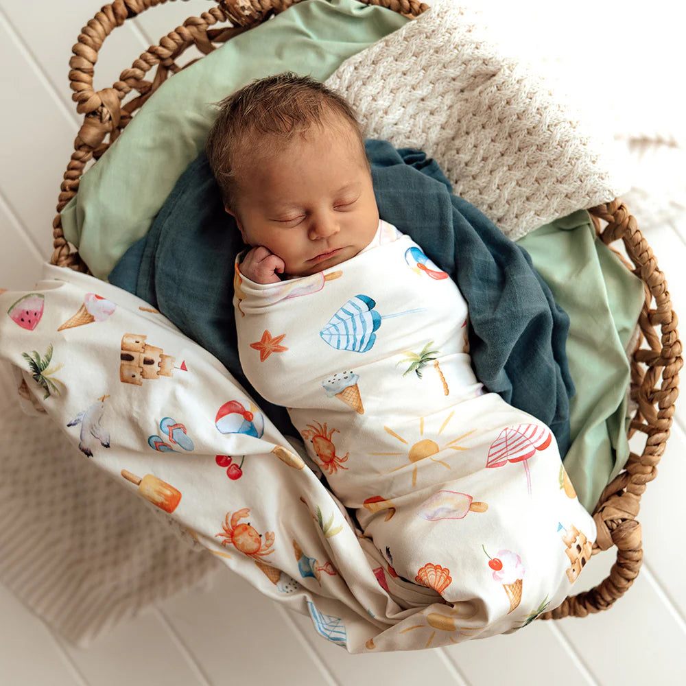 Beach Fun Organic Jersey Wrap & Beanie Set