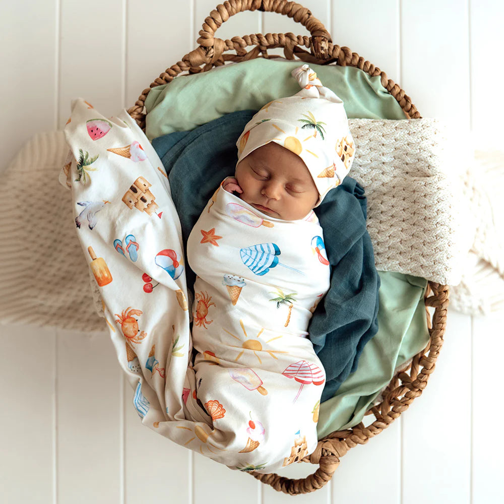 Beach Fun Organic Jersey Wrap & Beanie Set