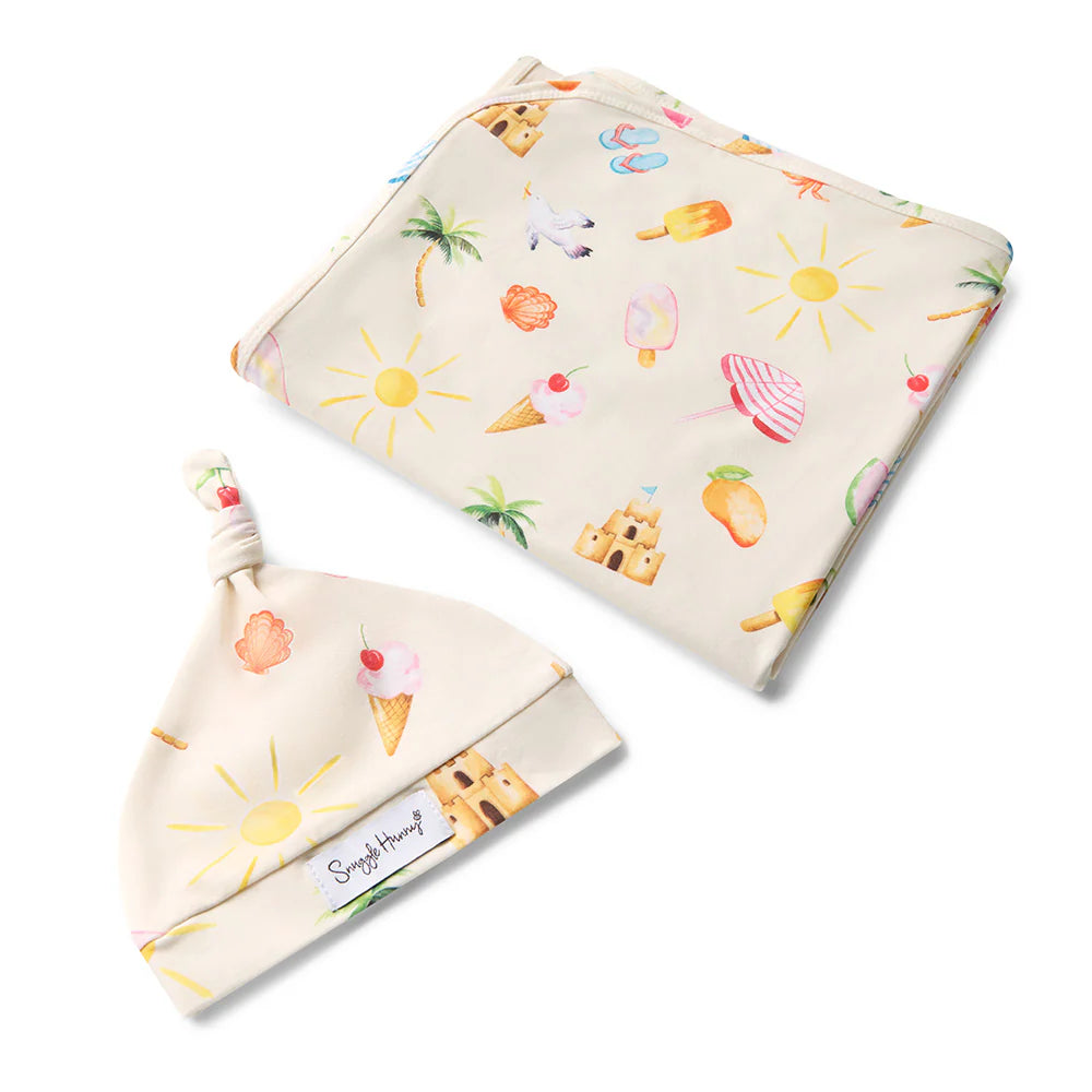 Beach Fun Organic Jersey Wrap & Beanie Set