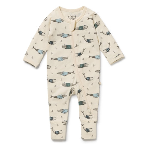 Woolly Whales Organic Zipsuit with Feet