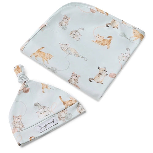 Kittens Organic Jersey Wrap & Beanie Set