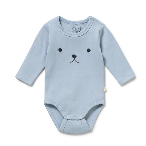 Storm Blue Organic Rib Long Sleeved Bodysuit