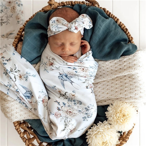 Sweet Swallows Organic Jersey Wrap & Topknot Set