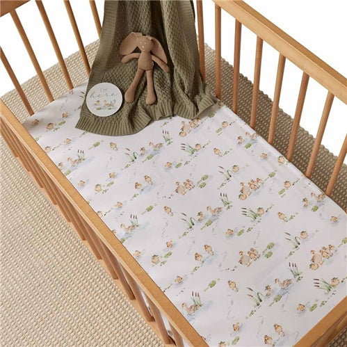 Organic Fitted Cot Sheet - Duck Pond