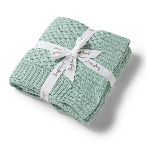 Sage Diamond Knit Organic Baby Blanket