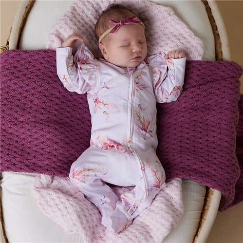 Coral Organic Snuggle Sleepsuit Zip Footie with Frill