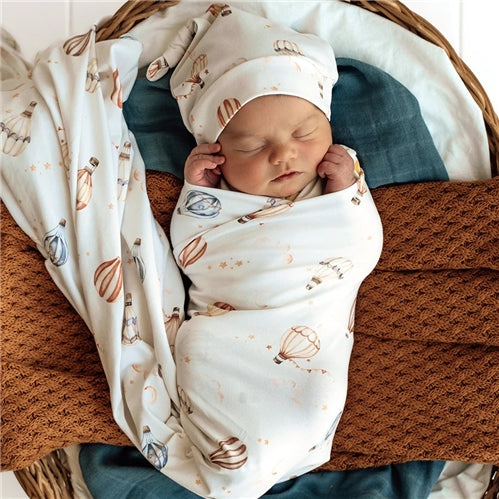 Up & Away Organic Jersey Wrap & Beanie Set
