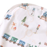 Trains Organic Jersey Wrap & Beanie Set