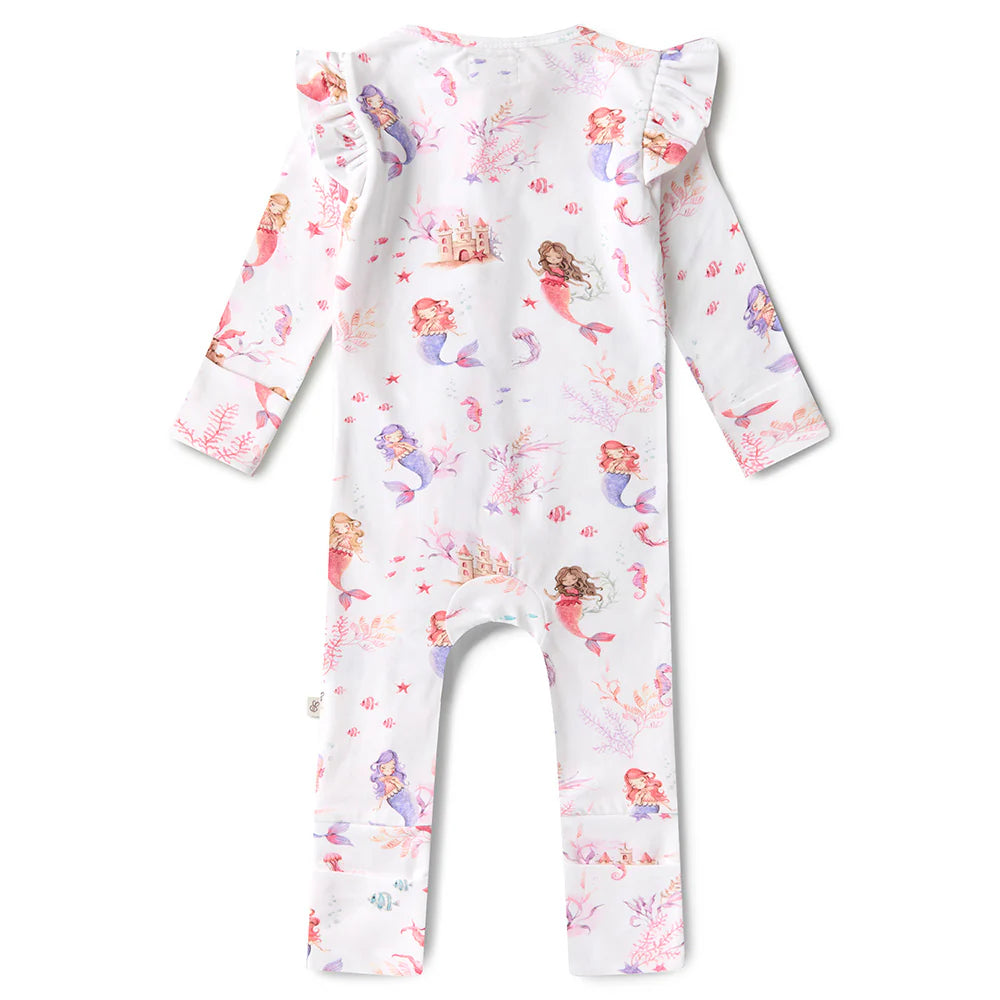 Mermaid Organic Snugglesuit Convertible Romper with Frill