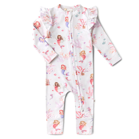 Mermaid Organic Snugglesuit Convertible Romper with Frill