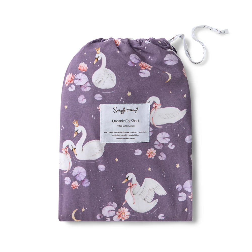 Midnight Swan Organic Fitted Cot Sheet