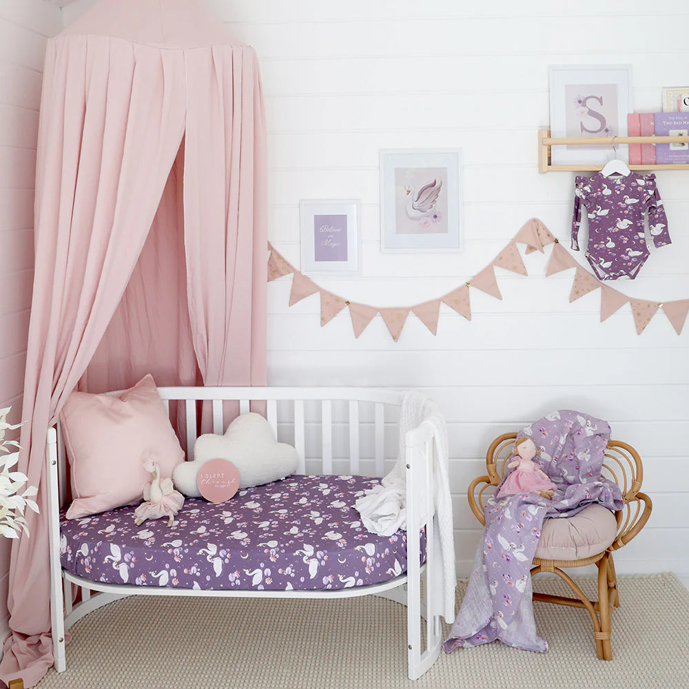 Midnight Swan Organic Fitted Cot Sheet